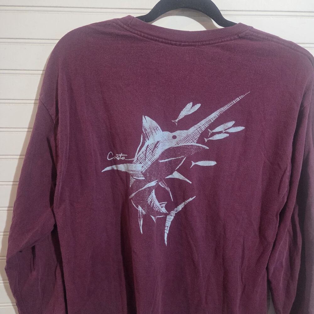 Costa Del Mar Marlin Fishing Long Sleeve Shirt Large Maroon Graphic Tee Boat Fal